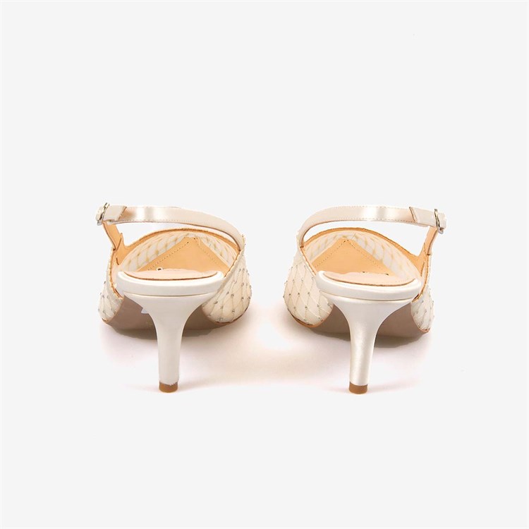Kemal Tanca Kadın Slingback Fileli Taş Detaylı 7,5cm Bej Topuklu Ayakkabı 2275