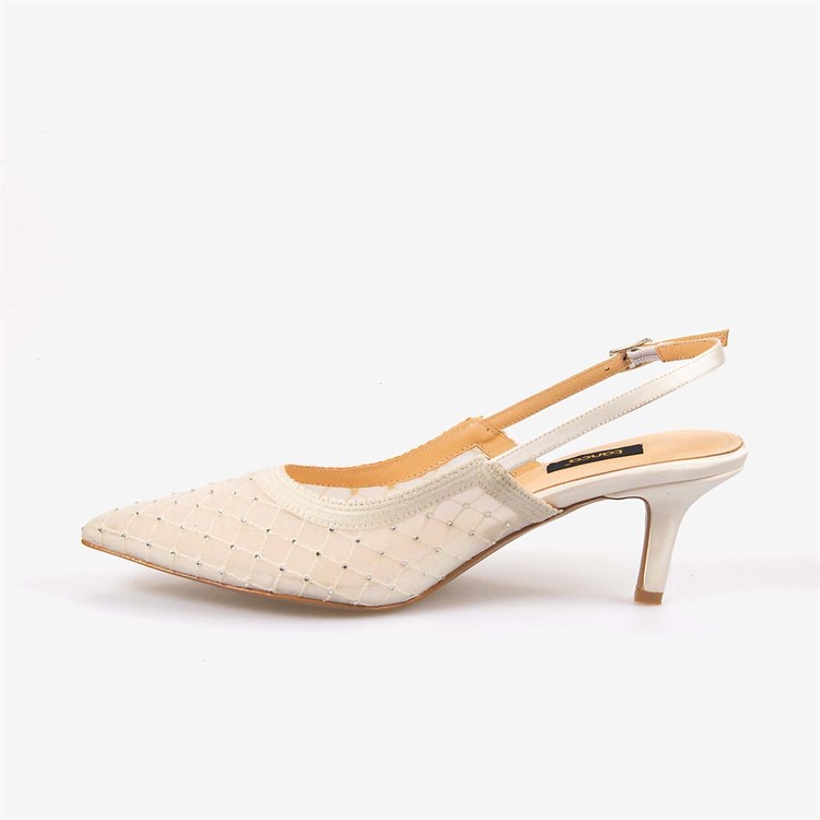 Kemal Tanca Kadın Slingback Fileli Taş Detaylı 7,5cm Bej Topuklu Ayakkabı 2275