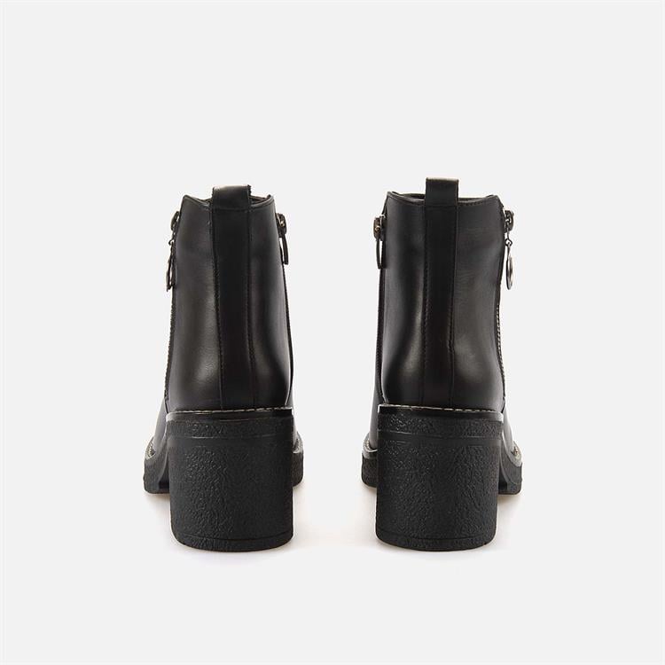 Kemal Tanca Kadın Hakiki Deri Kauçuk Taban Siyah Topuklu Bot 