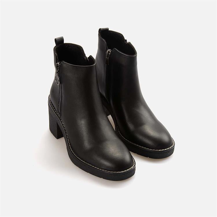 Kemal Tanca Kadın Hakiki Deri Kauçuk Taban Siyah Topuklu Bot 