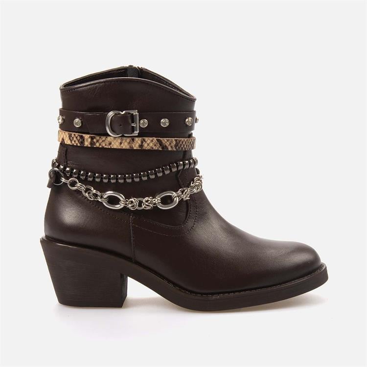 Kemal Tanca Kadın Hakiki Deri Kauçuk Taban Kahverengi Western Bot 