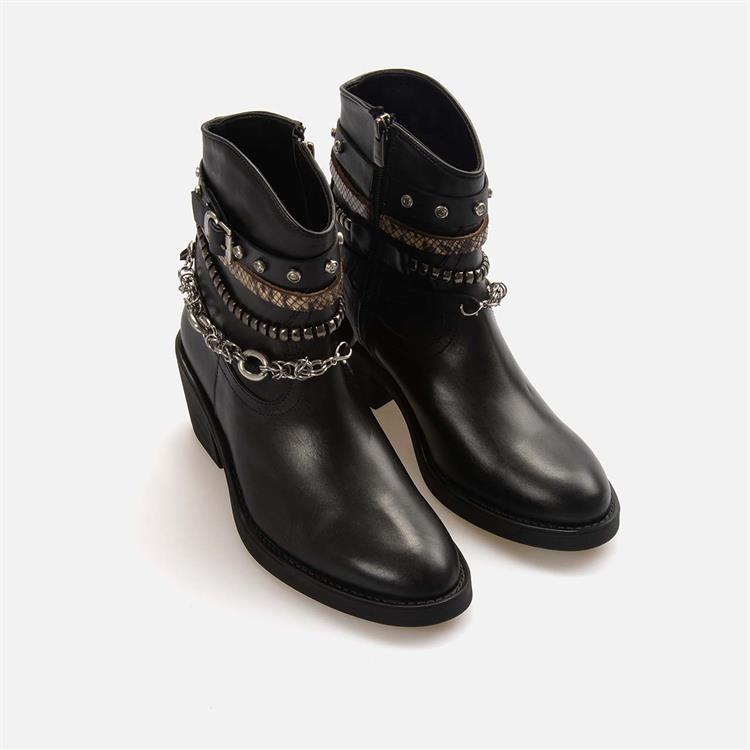 Kemal Tanca Kadın Hakiki Deri Kauçuk Taban Siyah Western Bot 