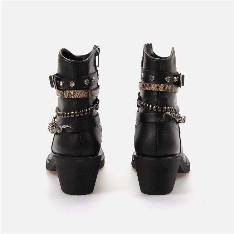 Kemal Tanca Kadın Hakiki Deri Kauçuk Taban Siyah Western Bot 