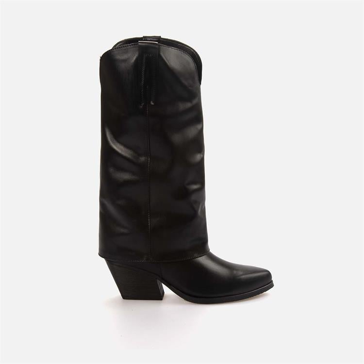 Kemal Tanca Kadın Hakiki Deri Termo Taban Siyah Western Bot Çizme