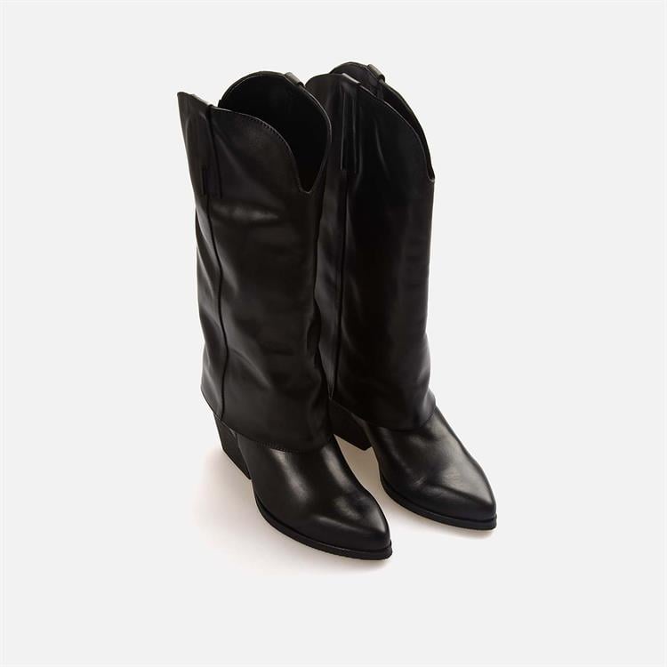 Kemal Tanca Kadın Hakiki Deri Termo Taban Siyah Western Bot Çizme