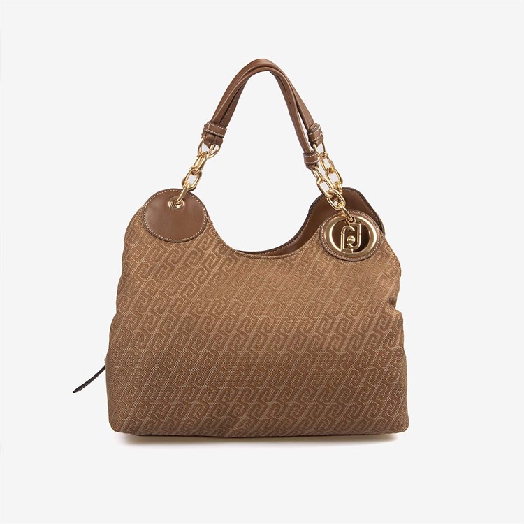 Liu Jo Kadın Vegan Kahverengi Monogram Logolu Zincir Saplı Satchel El Ve Omuz Çantası AF6024