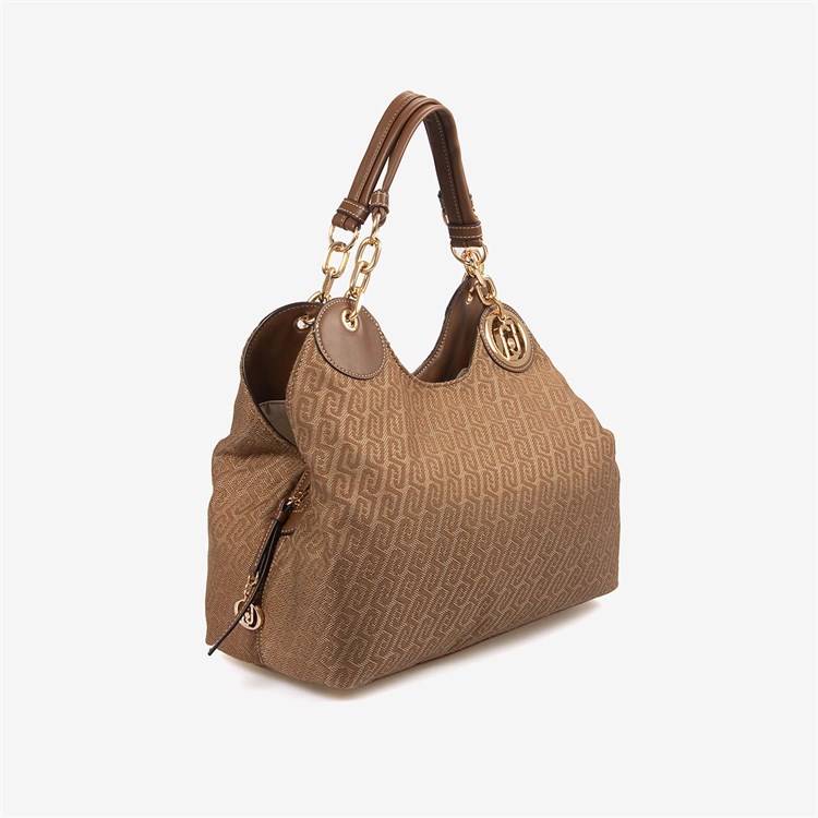 Liu Jo Kadın Vegan Kahverengi Monogram Logolu Zincir Saplı Satchel El Ve Omuz Çantası AF6024