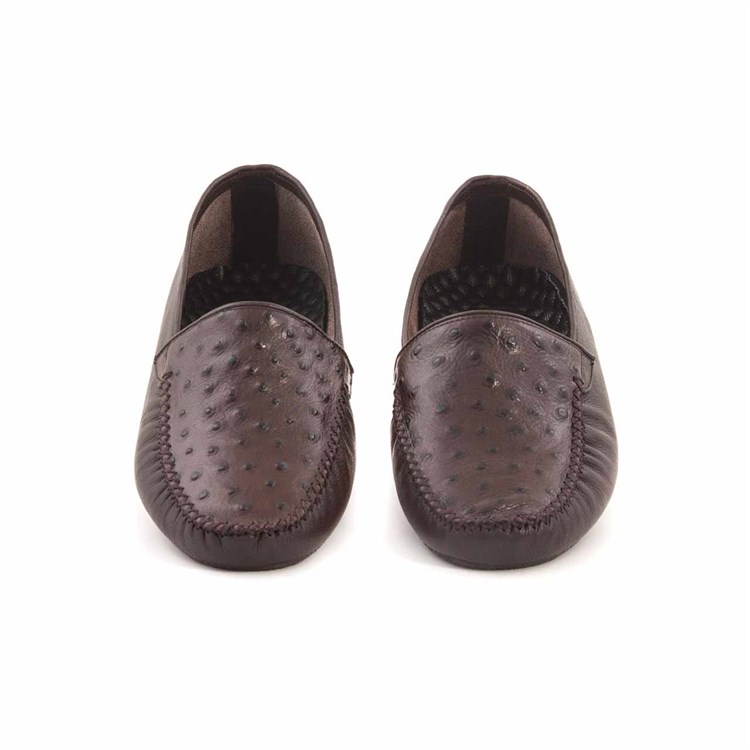 Mocassini Erkek Hakiki Deri Kauçuk Taban Kahverengi Terlik Terlik