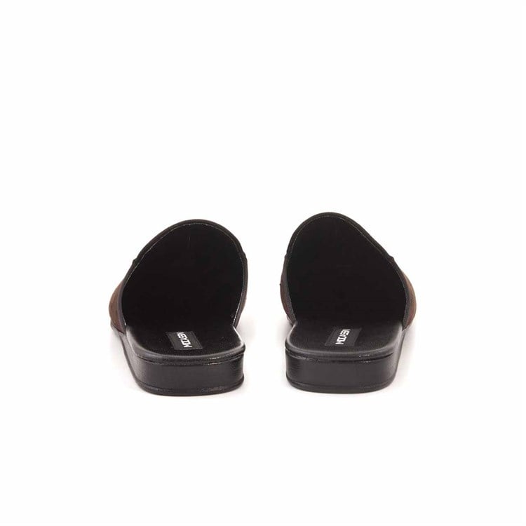 Mocassini Erkek Hakiki Deri Kauçuk Taban Kahverengi Terlik Terlik