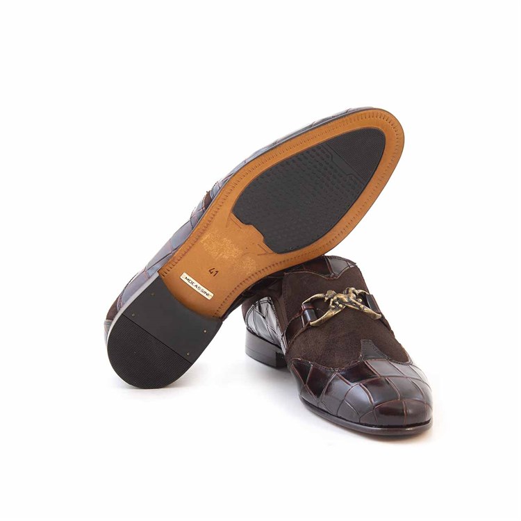 Mocassini Erkek Hakiki Deri Kahverengi Kroko Günlük Ayakkabı