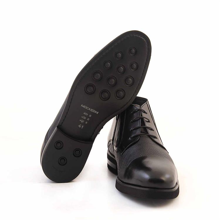 Mocassini Erkek Hakiki Deri Kauçuk Taban Siyah Bot 