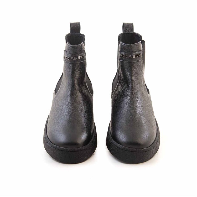 Mocassini Erkek Hakiki Deri Kauçuk Taban Siyah Bot 