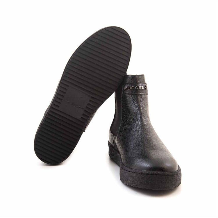 Mocassini Erkek Hakiki Deri Kauçuk Taban Siyah Bot 