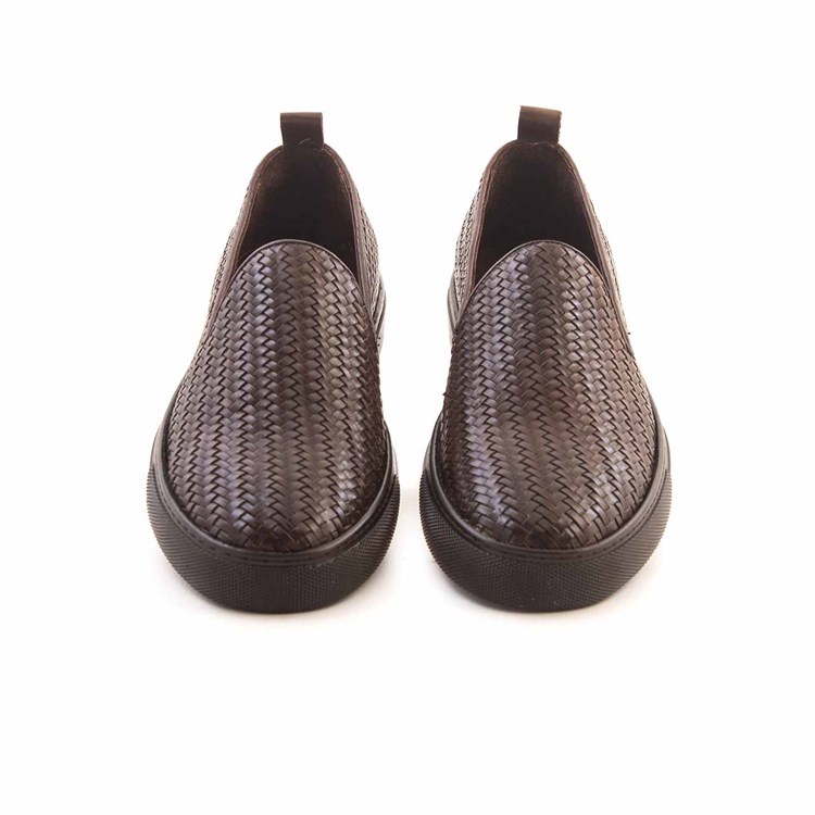 Mocassini Erkek Hakiki Deri Kauçuk Taban Kahverengi Örgü Günlük Ayakkabı