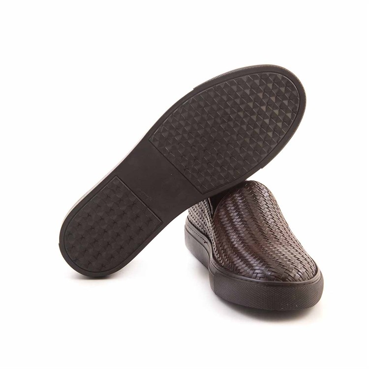 Mocassini Erkek Hakiki Deri Kauçuk Taban Kahverengi Örgü Günlük Ayakkabı