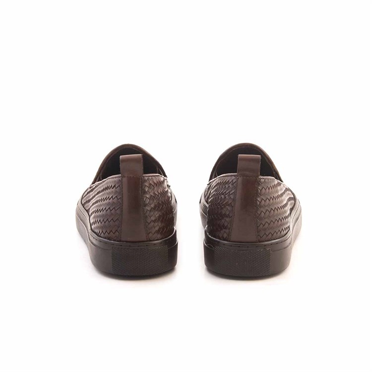 Mocassini Erkek Hakiki Deri Kauçuk Taban Kahverengi Örgü Günlük Ayakkabı