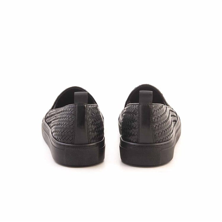 Mocassini Erkek Hakiki Deri Kauçuk Taban Siyah Örgü Günlük Ayakkabı