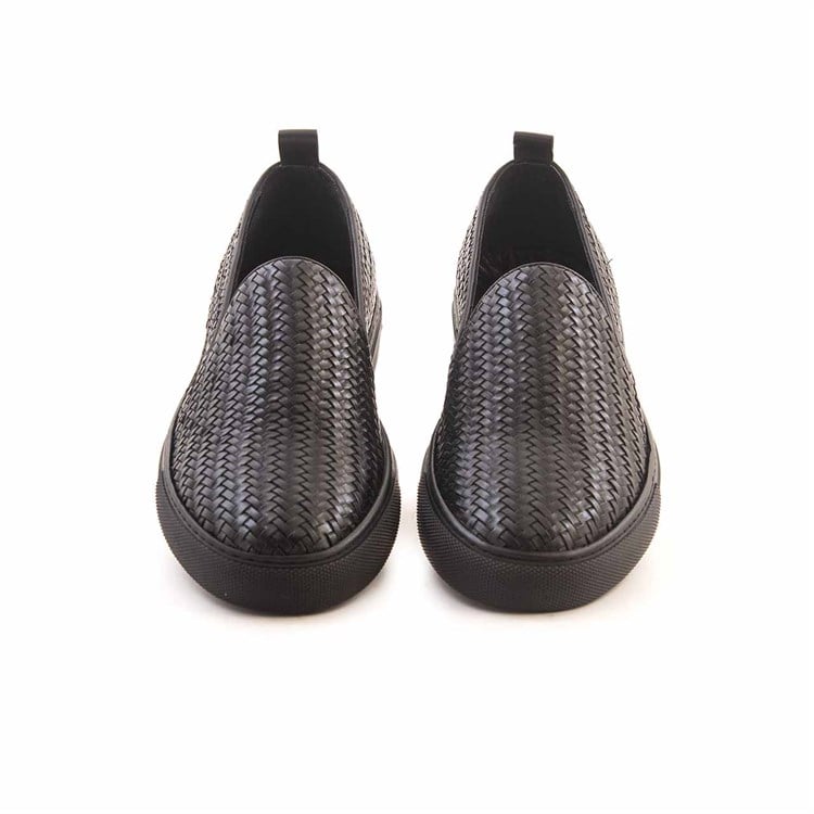 Mocassini Erkek Hakiki Deri Kauçuk Taban Siyah Örgü Günlük Ayakkabı