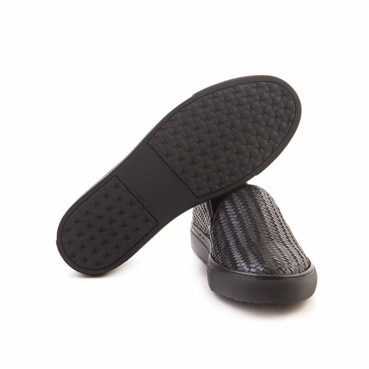 Mocassini Erkek Hakiki Deri Kauçuk Taban Siyah Örgü Günlük Ayakkabı