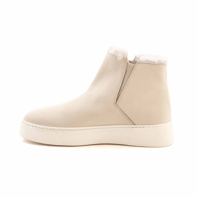 Mocassini Kadın Hakiki Deri Kauçuk Taban Bej Günlük Bot