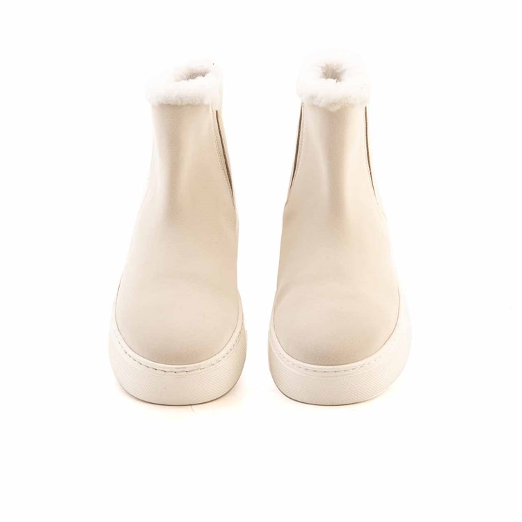 Mocassini Kadın Hakiki Deri Kauçuk Taban Bej Günlük Bot