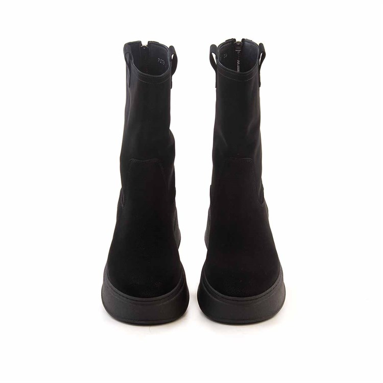 Mocassini Kadın Hakiki Deri Kauçuk Taban Siyah Süet Günlük Bot