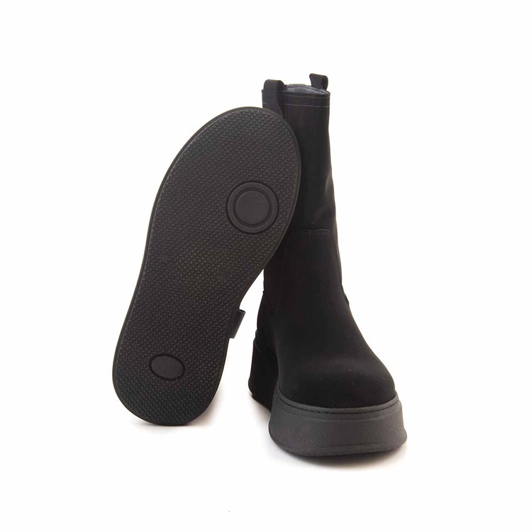 Mocassini Kadın Hakiki Deri Kauçuk Taban Siyah Süet Günlük Bot