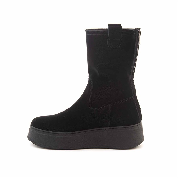 Mocassini Kadın Hakiki Deri Kauçuk Taban Siyah Süet Günlük Bot