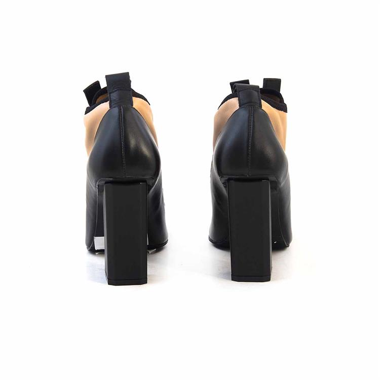 Mocassini Kadın Rugan Deri Eva Taban Siyah-Bej Topuklu Ayakkabı