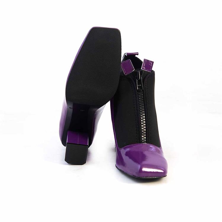 Mocassini Kadın Rugan Deri Eva Taban Siyah-Mor Topuklu Ayakkabı