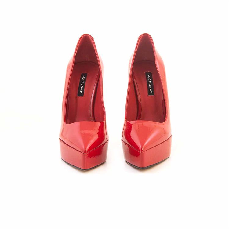 Mocassini Kadın Rugan Deri Microlight Taban Kırmızı Parlak Topuklu Ayakkabı