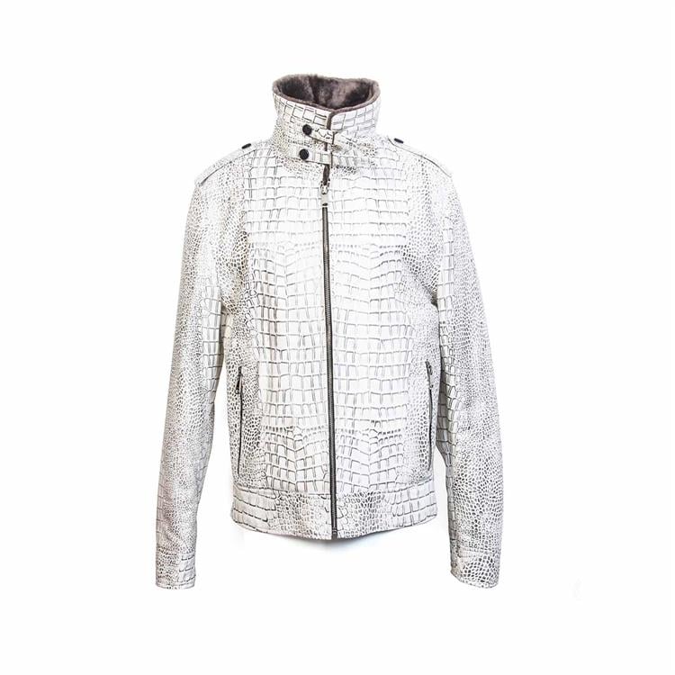 Mocassini Erkek Hakiki Deri Beyaz Kroko Deri Mont