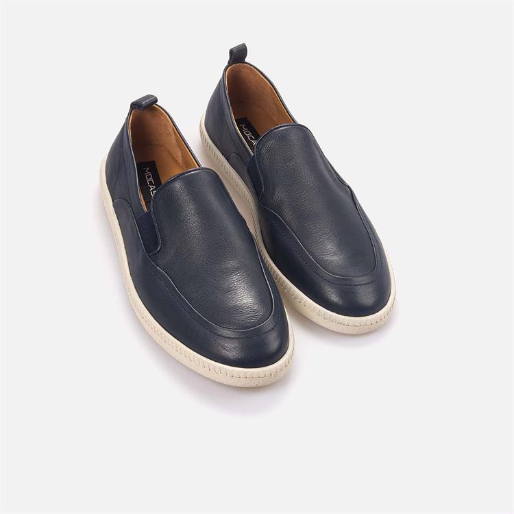 Mocassini Erkek Hakiki Deri Kauçuk Taban Lacivert Günlük Ayakkabı