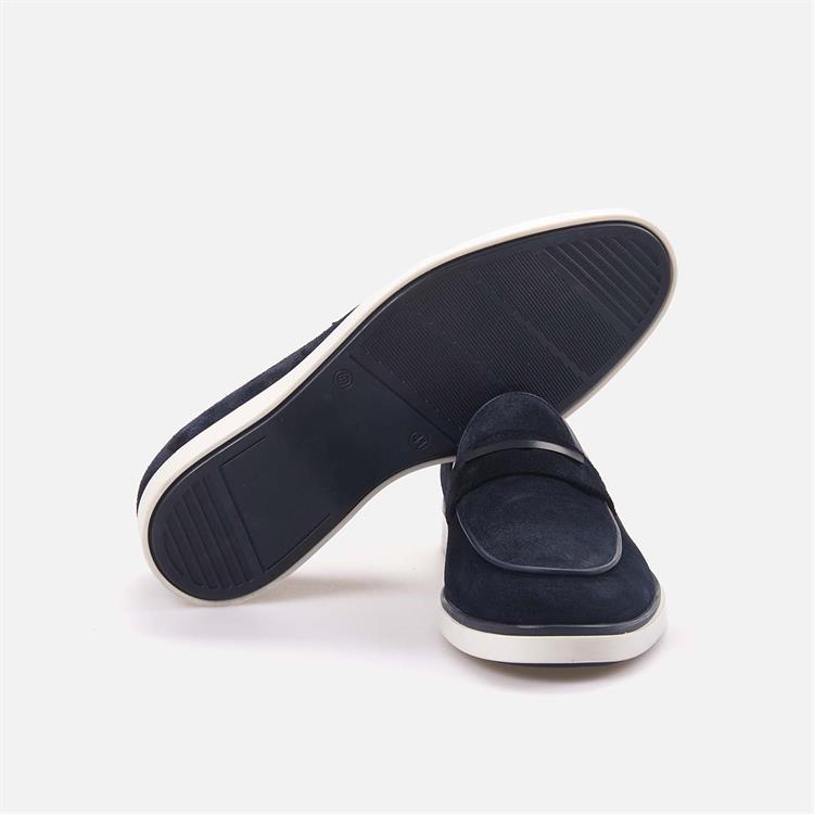 Mocassini Erkek Hakiki Deri Kauçuk Taban Lacivert Süet Günlük Ayakkabı