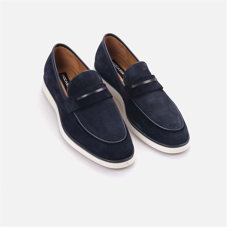 Mocassini Erkek Hakiki Deri Kauçuk Taban Lacivert Süet Günlük Ayakkabı