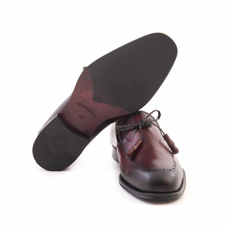 Mocassini Erkek Hakiki Deri Enjeksiyon Kösele Taban Bordo Klasik Ayakkabı