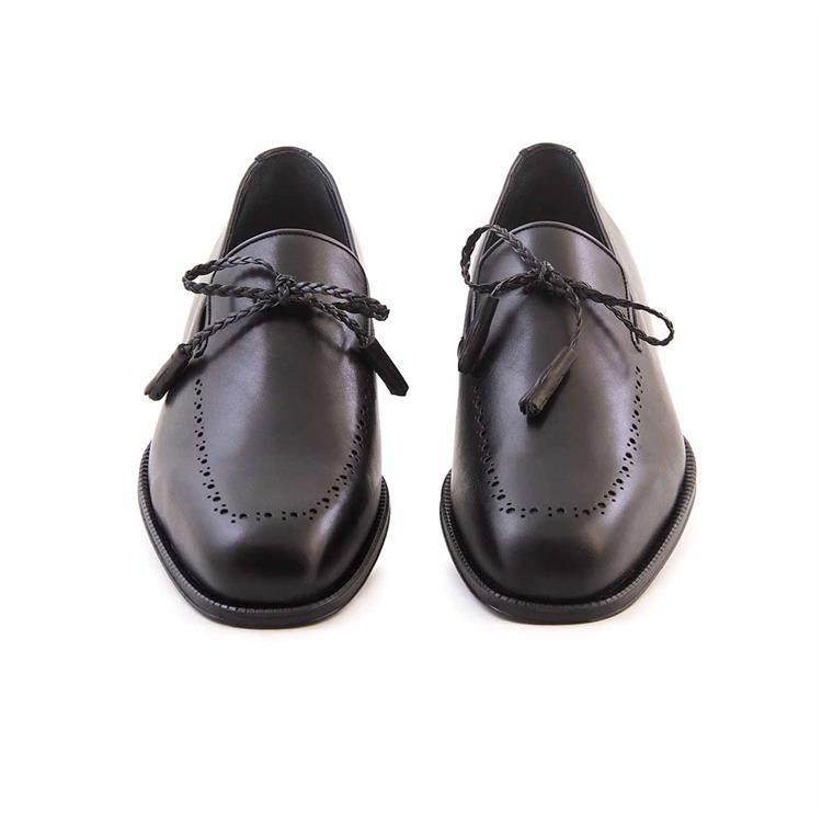 Mocassini Erkek Hakiki Deri Enjeksiyon Kösele Taban Siyah Klasik Ayakkabı