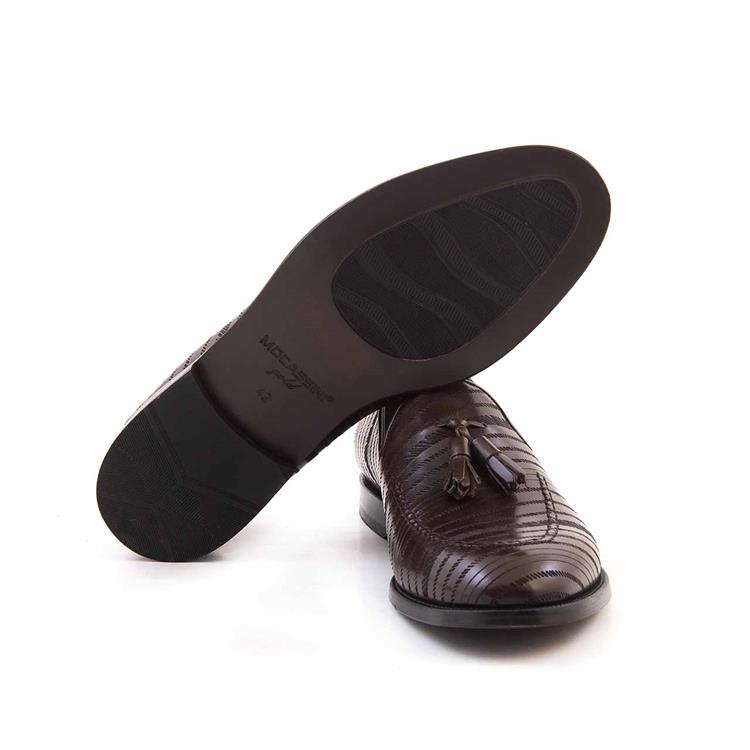 Mocassini Gold Erkek Hakiki Deri Enjeksiyon Kösele Taban Kahverengi Klasik Ayakkabı