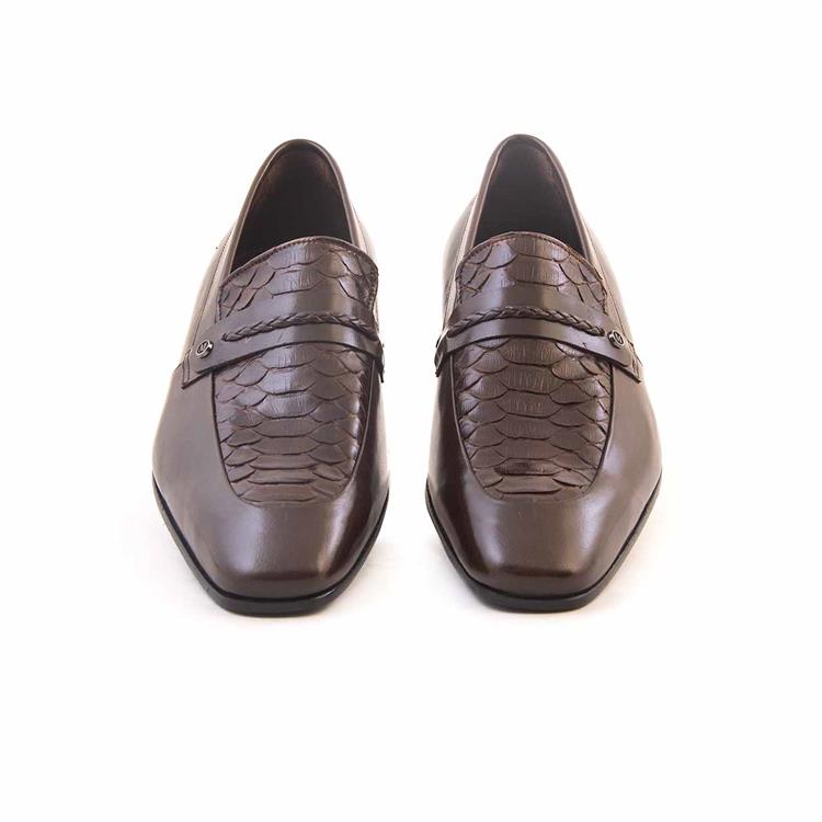 Mocassini Gold Erkek Hakiki Piton Kösele Taban Kahverengi Klasik Ayakkabı