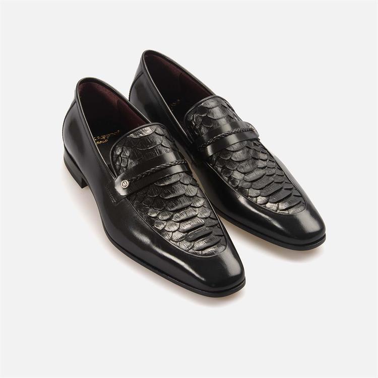 Mocassini Gold Erkek Hakiki Piton Kösele Taban Siyah Klasik Ayakkabı