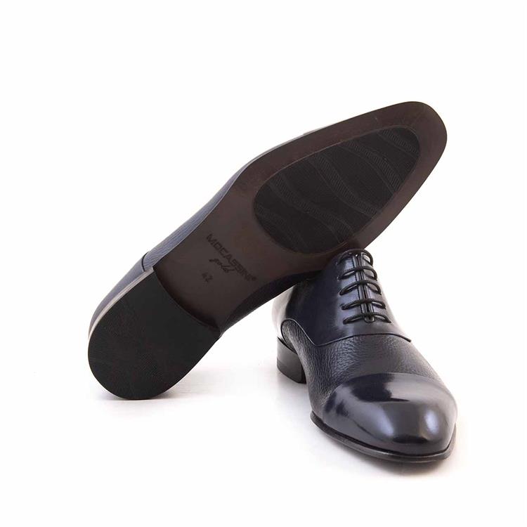 Mocassini Gold Erkek Hakiki Deri Kösele Taban Lacivert Klasik Ayakkabı