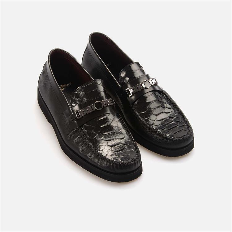 Mocassini Gold Erkek Hakiki Piton Eva Taban Siyah Günlük Ayakkabı