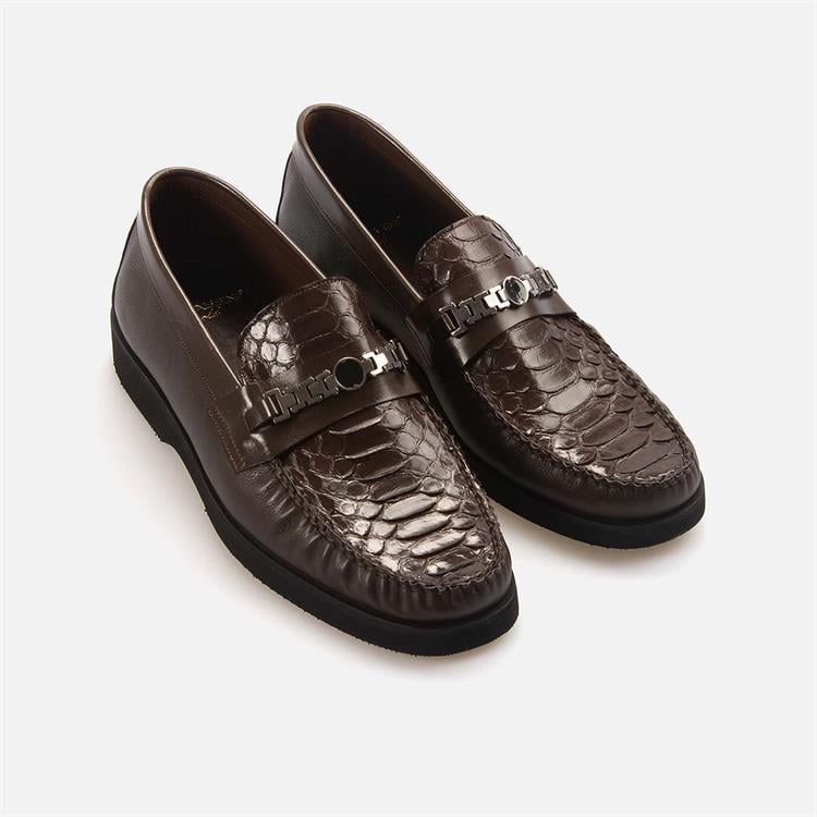 Mocassini Gold Erkek Hakiki Piton Eva Taban Kahverengi Günlük Ayakkabı