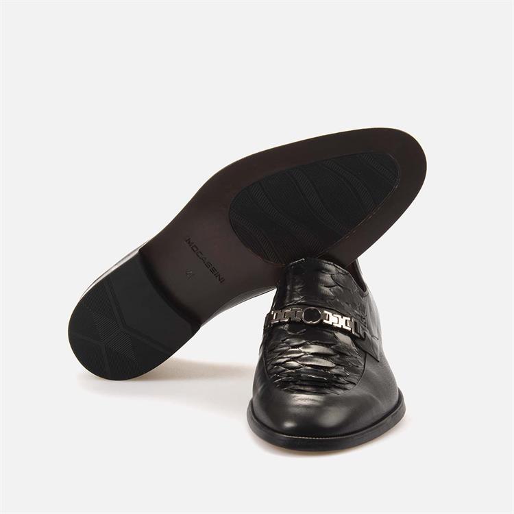 Mocassini Gold Erkek Hakiki Piton Enjeksiyon Kösele Taban Siyah Klasik Ayakkabı