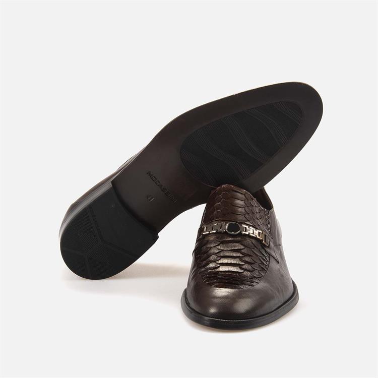 Mocassini Gold Erkek Hakiki Piton Enjeksiyon Kösele Taban Kahverengi Klasik Ayakkabı