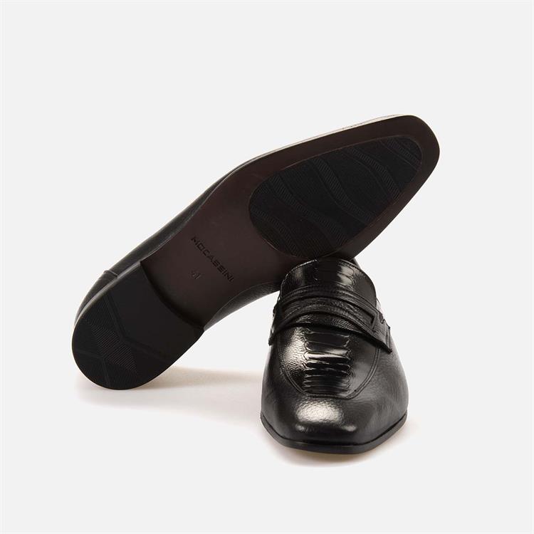 Mocassini Gold Erkek Geyik Derisi Enjeksiyon Kösele Taban Siyah Klasik Ayakkabı