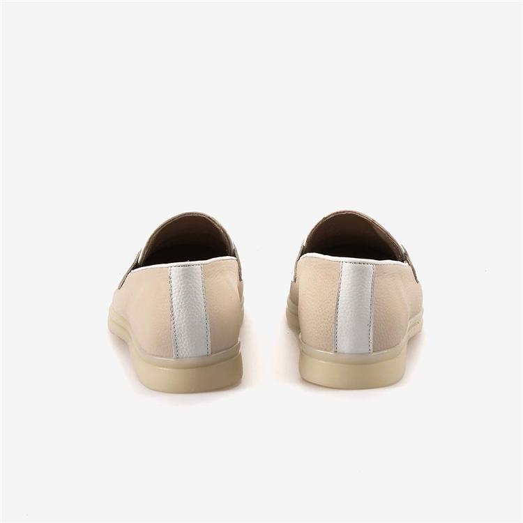 Mocassini Hakiki Deri Günlük Bej-Beyaz Ayakkabı