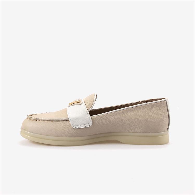 Mocassini Hakiki Deri Günlük Bej-Beyaz Ayakkabı