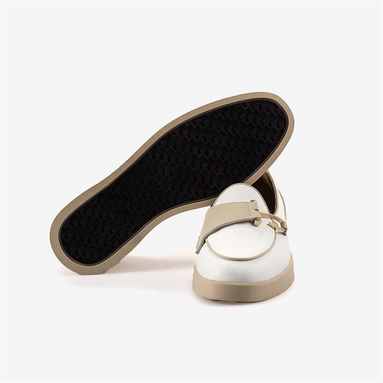 Mocassini Hakiki Deri Kadın Günlük Beyaz-Bej Ayakkabı 7700