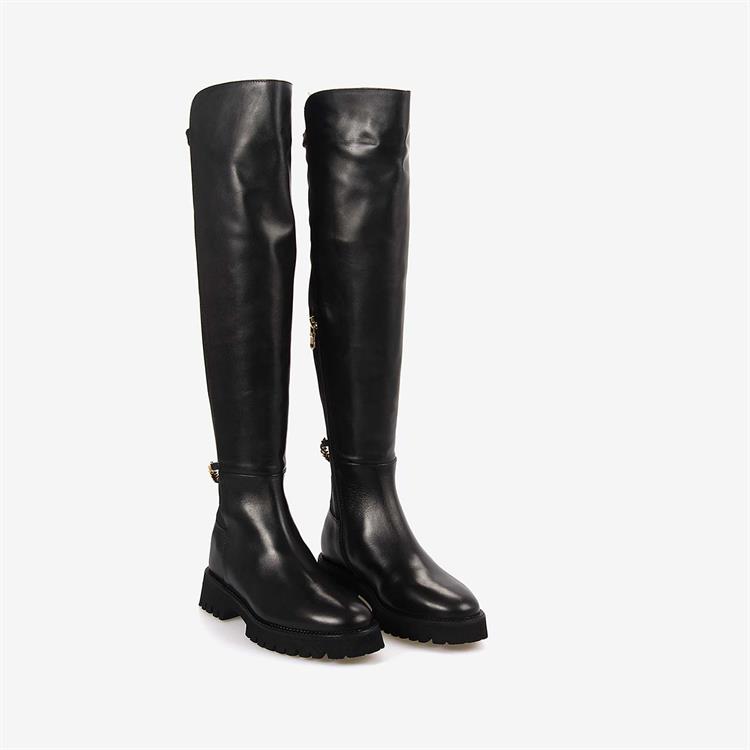 Mocassini Hakiki Deri & Streç Siyah Kadın Çizme 5780-57S